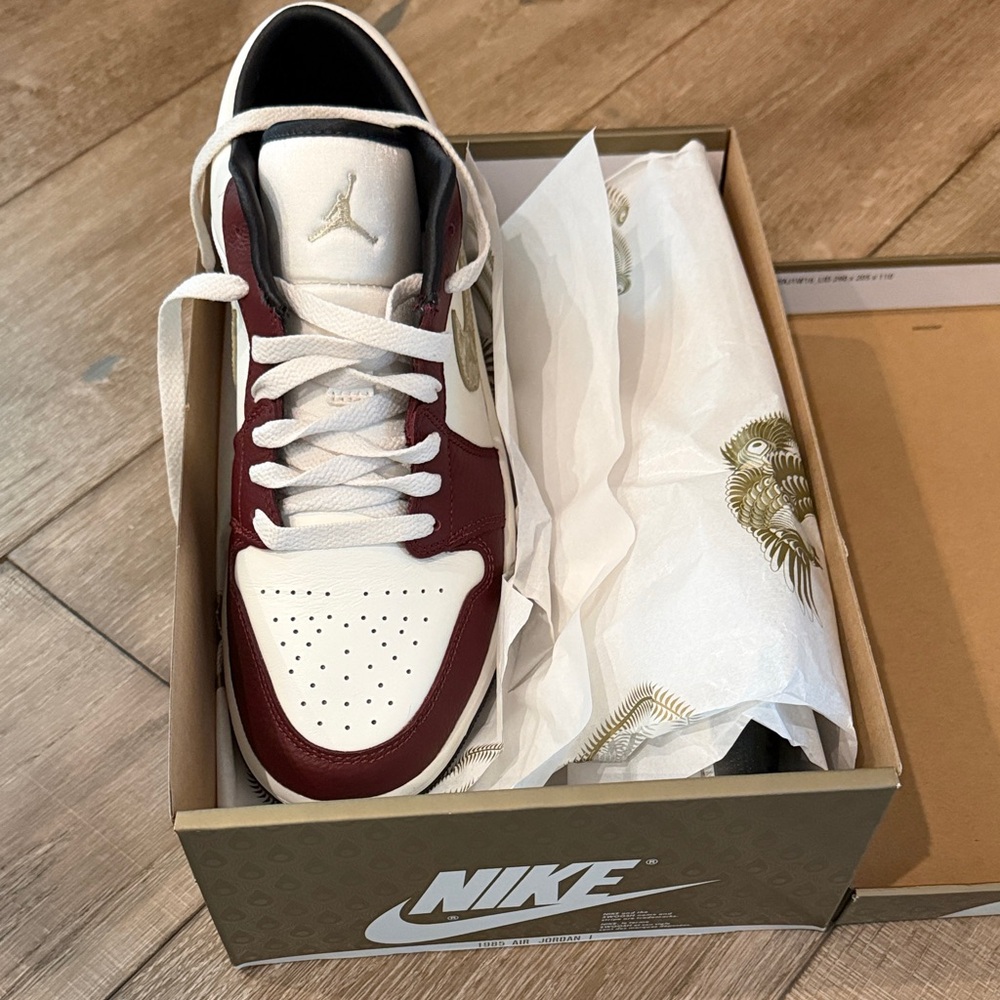 Nike Air Jordan 1 Low — White & Burgundy Women’s Sneakers